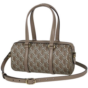 Gucci GG Pattern Handbag, Barrel Bag, Shadow, 2-Way Shoulder Leather, Beige, ...
